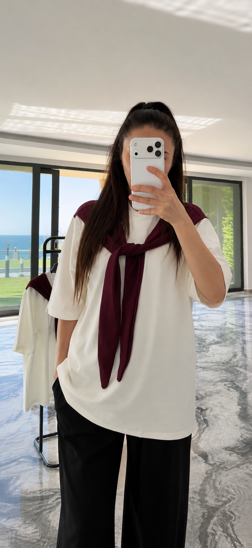 Bodo - Şal Detaylı Oversize Basic T-shirt
