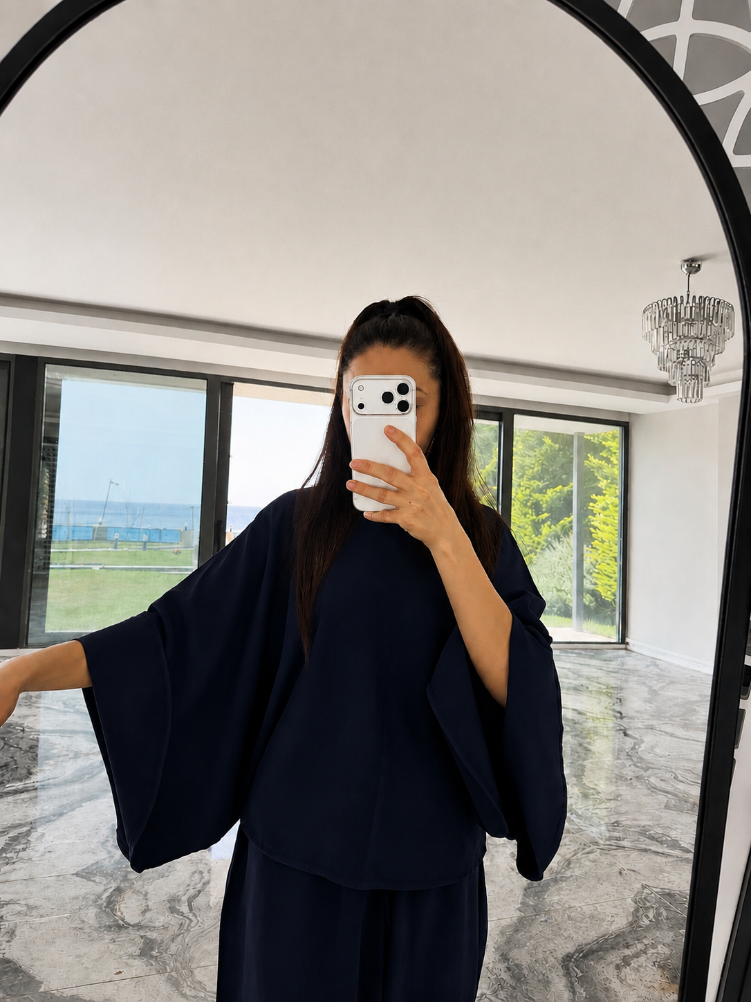 Lacivert Bluz Şalvar Pantolon Takım