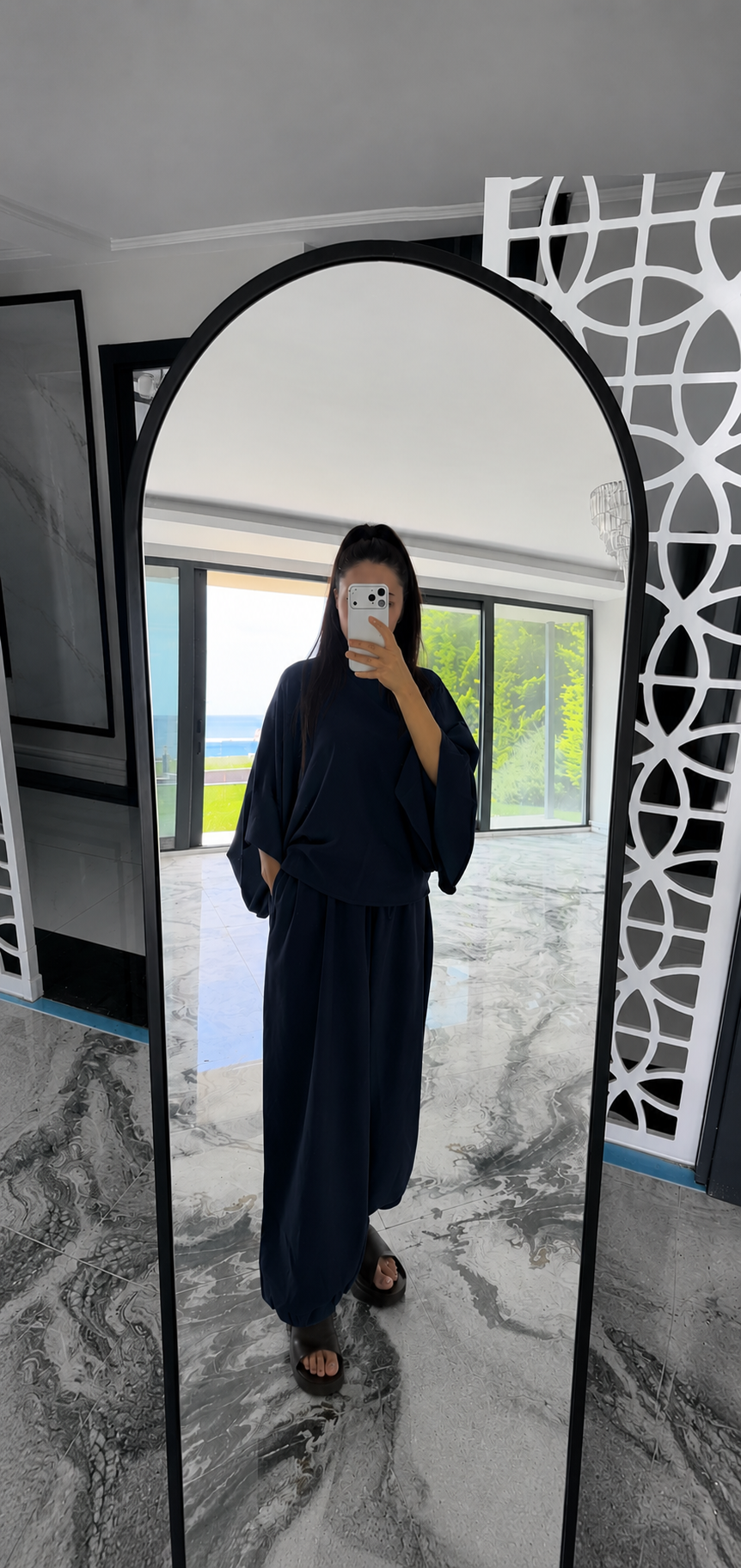 Lacivert Bluz Şalvar Pantolon Takım